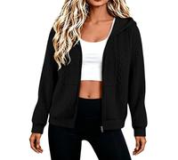 Kanqix Cable Knit Hoodies for Women Zip Up Jacquard Jumper with Pockets | Long Sleeve Knit Hooded Jacket, Full Zip textured sweaters, Winter Autumn Cardigan Outerwear, Ladies Elegant Warm Sweatshirt