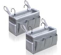 Kanrichu Bedside Caddy Hanging Storage Bag, Organizer Baskets with Pockets for Bunk Bed Accessories, Loft & Dorm Rooms Chair Bed Rails (Gray)