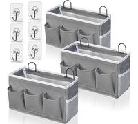 Kanrichu Large Organizer Bag with 3 Compartments Wall Hanging Canvas Fabric Storage Baskets with Pockets Waterproof Bucket for Kitchen Bedroom Office RV 3 Pack Grey