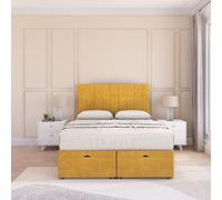 Kansas Plush Fabric Ottoman Bed End Opening With Sprung Memory Mattress & 26 Inch Headboard Sloomy Gold Double