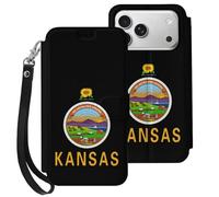 Kansas State Flag Cell Phone Flip Leather Case Classic Protection Compatible with iPhone 17/17 Air/17 Pro/17 Pro Max