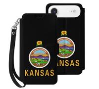 Kansas State Flag Cell Phone Flip Leather Case Classic Protection Compatible with iPhone 17/17 Air/17 Pro/17 Pro Max