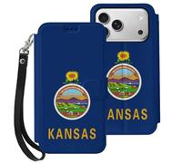 Kansas State Flag Cell Phone Flip Leather Case Classic Protection Compatible with iPhone 17/17 Air/17 Pro/17 Pro Max