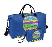 Kansas State Flag Duffel Bag for Travel & Toiletry Pouches Set, Colorful Women Carry on Duffel Bags Sports Bag
