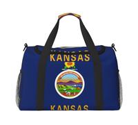 Kansas State Flag Foldable Travel Duffel Bag Tote Carry On Luggage Bag For Weekend Getaways, For Spontaneous Trips, Black, One Size, Black, One Size