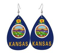 Kansas State Flag Leather Earring For Women Teardrop Dangle Printed Fashion Accessories Daily Wear Party