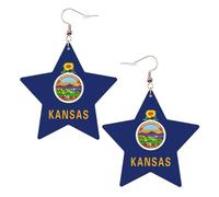 Kansas State Flag Leather Star Shaped Earrings Fashion Accessories Lightweight Festivals Parties Everyday Life