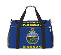 Kansas State Flag Map print Travel Duffle Bag Gym Bag for Women,Puffer Tote Bag,Weekender Overnight Bag Organizer, Black, One Size