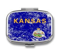 Kansas State Flag Portable Pill Organizer with 2 Compartments Square Medicine Box Compact Travel Pharmacy Case
