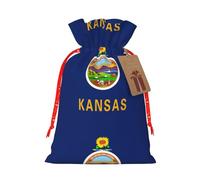 Kansas State Flag Print Christmas Burlap Gift Bag With Drawstring, Present Small Favor Pouch For Birthday Parties-S Size