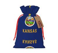 Kansas State Flag Print Christmas Drawstring Holiday Candy Bag Xmas Sacks Reusable Wrapping Bags Party Favor