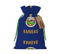 Kansas State Flag Print Christmas Drawstring Holiday Candy Bag Xmas Sacks Reusable Wrapping Bags Party Favor