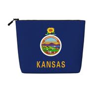 Kansas State Flag Print Cosmetic Bag for Women,Faux Linen Makeup Bag Large Capacity,Perfect for Travel Daily Use