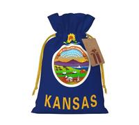 Kansas State Flag print Drawstring Gift Bag for Wedding Party Birthday Unique Present Bag Reusable Canvas Bag,1 Piece S