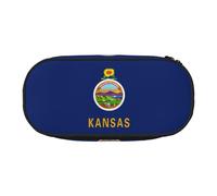 Kansas State Flag Print Pencil Case Stationery Tool Office Supplies Unisex Accessory Suitable Any Occasion, Black, One Size, Cute
