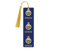 Kansas State Flag Print Reading Page Markers Bookmarks, 5pcs Wood Bookmarks with Tassels, Gifts for Book Lovers