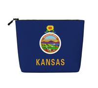 Kansas State Flag Print Single-Layer Cosmetic Pouch Fake Hemp Makeup Bag Coin Purse for Everyday Use Travel