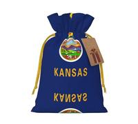 Kansas State Flag Print Stylish Drawstring Pouches,Reusable Drawstring Gift Bags,Perfect For Holiday And Party