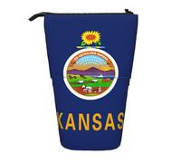 Kansas State Flag print Telescopic Pencil Bag Pen Holder Stationery Case, Stand-up Retractable Bag Standing Organizer