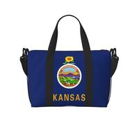 Kansas State Flag print Travel Duffel Bag Tote Carry on Luggage Bag, Sports Gym Bag Weekender Overnight Bags, Black, One Size
