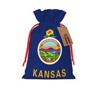 Kansas State Flag Print Xmas Drawstring Wrapping Bags For Xmas Package Storage, Christmas Party Supplies Favors