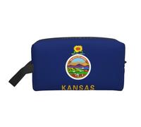 Kansas State Flag Printed Toiletry Storage Bag, Large Capacity Organizer Pouch for Power Bank and Cables Use