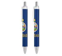 Kansas State Flag Retractable Ballpoint Pen Black Ink Ball Point 0.5mm Smooth Writing Note Taking Accessories For Office 2 PCS
