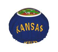 Kansas State Flag Shower Caps For Women, Elastic And Reusable Bath Caps, Double Waterproof Layers Shower Cap, Bathing Shower Caps