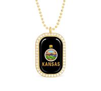 Kansas State Flag Women's Square White Diamond Necklace Adjustable Pendant Chain Gift for Mom