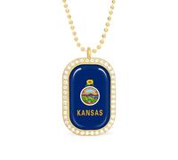 Kansas State Flag Women's Square White Diamond Necklace Adjustable Pendant Chain Gift for Mom