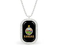 Kansas State Flag Women's Square White Diamond Necklace Adjustable Pendant Chain Gift for Mom