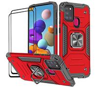 KANSI Case compatible for Xiaomi POCO M3 Pro 5G / Redmi Note 10 5G, Tempered Glass [2 Pack] + Protective Silicone TPU Shockproof Tough Armor Hard - Red