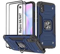 KANSI Case compatible for Xiaomi Redmi 9A / 9AT, Tempered Glass [2 Pack] Protective Silicone TPU Shockproof Tough Armor Hard Cover for Xiaomi Redmi 9A / 9AT - Blue