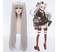 Kantai Collection Amatsukaze 100cm lange gerade Cosplay Perücke für Frauen Kunsthaar für Anime Party Kostüm Perücken Silber Grau