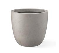 Kante Lightweight Durable Modern Round Outdoor Planter, Buff Concrete, 18" W