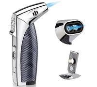 Kantion Torch Lighter Double Jet Flame, Refillable Butane Torch Cool Lighter Windproof Lighter with Punch for Men Women with Gift Box(Black Blue, Without Gas)