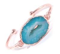 KANTIPUR Handmade Copper Bangle with Agate Stone, Unisex Boho Cuff Bracelet, Colourful stoned rose gold coloured cuff