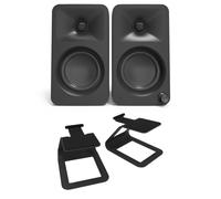 Kanto ORA 100W Powered Reference Desktop Speakers with Bluetooth & SE2 Speaker Stands Package Black