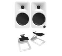 Kanto ORA 100W Powered Reference Desktop Speakers with Bluetooth & SE2 Speaker Stands Package White
