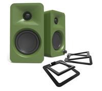 Kanto Ora Desktop Speakers with S2 Tilted Speaker Stands Moss