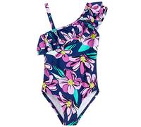 Kanu Surf Girls' Morgan Floral Ruffle 1-shoulder 1-piece Swimsuit One, Sunflower Navy, 10
