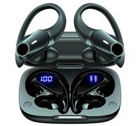 Kanuothbon T59 Bluetooth Headphones Wireless Earbuds 70hrs Playtime Wireless Charging Case Digital Display Sports Ear Buds with Earhook Premium Deep Bass IPX7 Waterproof in-Ear Earphones Black