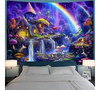 Kanuyee Blacklight Tapestry Neon Tapestry Wall Hanging Enchanted Forest Waterfall Tapestries For Bedroom UV Tapestries Wall Hanging for Bedroom and Living Room Fantasy 60×80 Inches