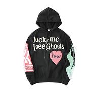 Kanye Sweatshirts Lucky Me I See Ghosts Hoodie Hip Hop Hooded Black, Black2, Large
