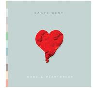Kanye West 808's & Heartbreak Album Cover Poster Wall Art, Framed 35cm x 35cm, Black and White with Red, Heart Shape, Minimalist Style, Living Room Decor