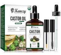 Kanzy Organic Castor Oil for Eyelashes and Eyebrows 50ml Cold Pressed for Hair Growth 100% Natural and Pure with Brushes for Hair, Beard, Nails, and Skin
