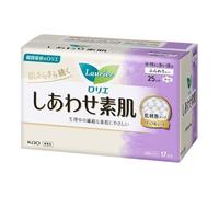 Kao Laurier Happy Bare Skin Sanitary Pads with Wings, Day Use 25cm, 17 Pcs - Ultra Thin, Breathable, Japan Import, Soft & Gentle Feminine Pads for Sensitive Skin