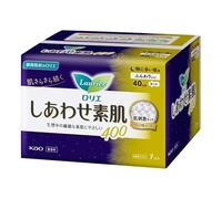 Kao Laurier Happy Bare Skin Sanitary Pads with Wings, Night Use 40cm, 7 Count - Extra Long Overnight Pads, Japan Import, Ultra Soft & Absorbent for Heavy Flow