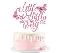 Kaoenla A Little Butterfly Is On Her Way Cake Topper - Pregnancy Announcement, Gender Reveal, Baby Shower, Newborn Welcome, Butterfly Themed Party Decorations (Pink)