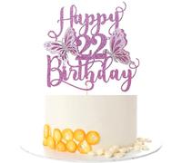 Kaoenla Butterfly Happy 22nd Birthday Cake Topper-3D Butterfly theme 22 years old/22nd Birthday/Anniversary Party Cake Decor Purple Glitter